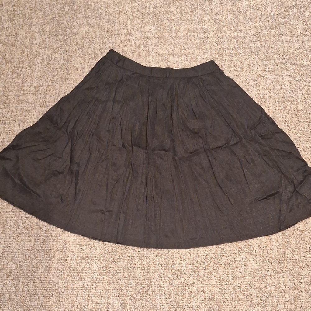 Vintage Anne Klein Shiny Black Pleated A-Line Skirt